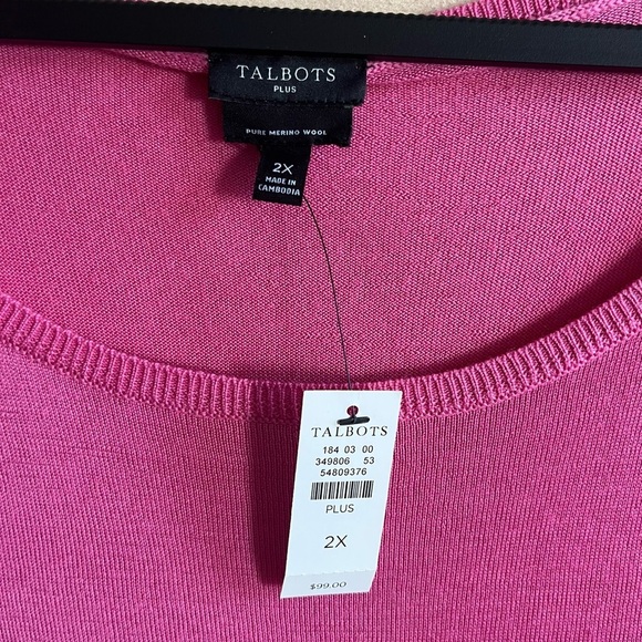 Talbots Women Sweater Merino Wool Puff Sleeve NEW BarbieCore Pink size 2X - Picture 3 of 12